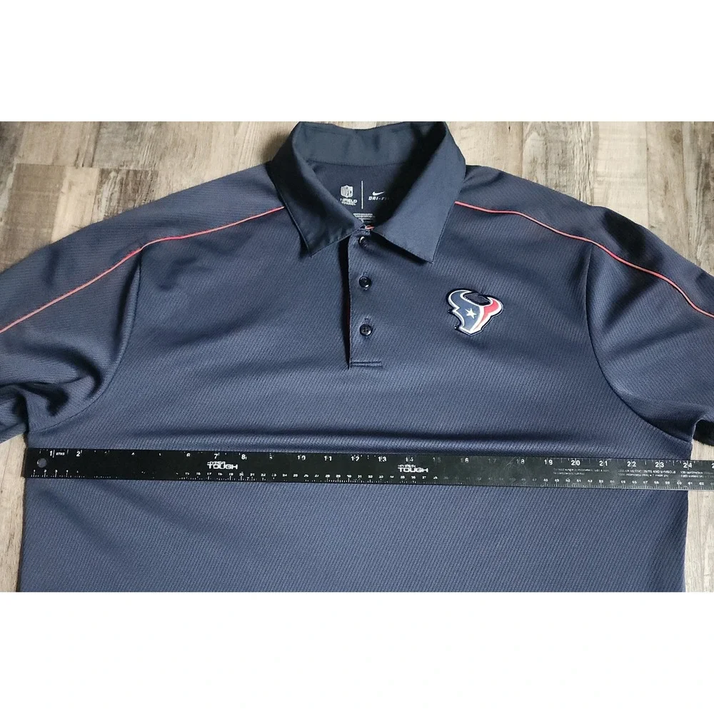 Nike Polo Shirt Mens L Blue Houston Texans NFL Dri-FIT Short Sleeve Performance